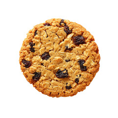 Oatmeal cookie with raisins, round and golden brown, placed on transparency background. This delicious treat is perfect for snacking or dessert, offering delightful blend of flavors