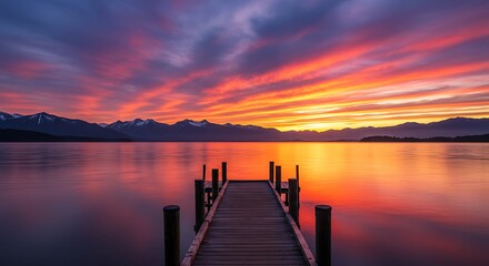 Lake Pier Sunset Sky