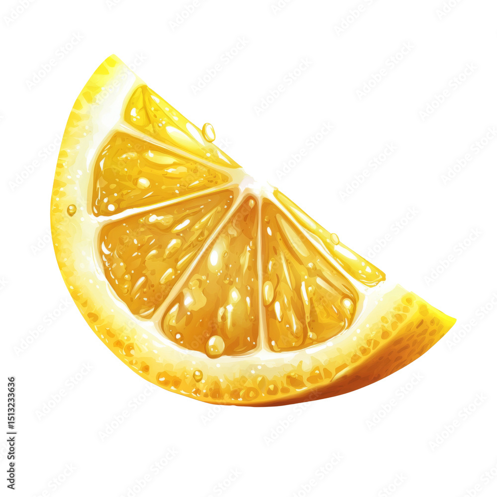 Poster Fresh lemon slice with vibrant yellow color and juicy texture, perfect for adding zest to drinks or dishes. Its bright appearance evokes refreshing and tangy flavor