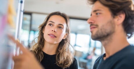 Collaborative brainstorming session with diverse coworkers, fostering team building and innovative problem-solving in a modern office environment.