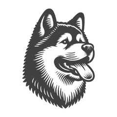 Obraz premium Vintage Hand-Drawn Akita Head With Tongue Out Illustration – Rustic Engraved Style Vector For T-Shirts, Posters, Stickers, And Dog Lover Apparel