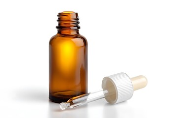 Essential oil white dropper bottle white background photo  
