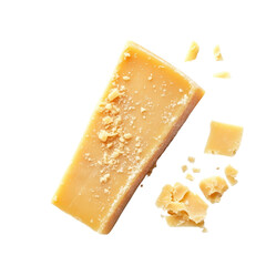 cheese parmesan, A wedge of Parmesan cheese showcasing its hard, isolated on transparent background