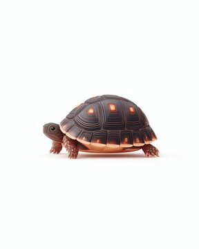 A small turtle with a geometric-patterned shell stands on a white background.