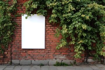 white poster brick wall urban ad space photo  
