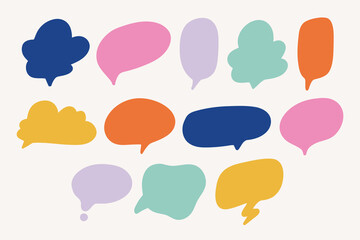 Collection of hand drawn speech bubbles. Speech balloon, frames, fluffy, ornaments, curves