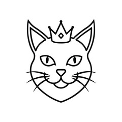 cat head with crown vector logo on white