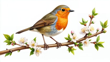 Fototapeta premium a robin perched on a blossoming