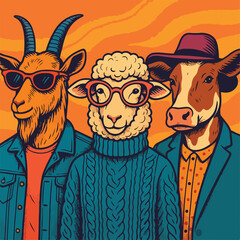 Eid al-Adha - Trendy Livestock Characters &ndash; Goat, Sheep, and Cow in Modern Fashion