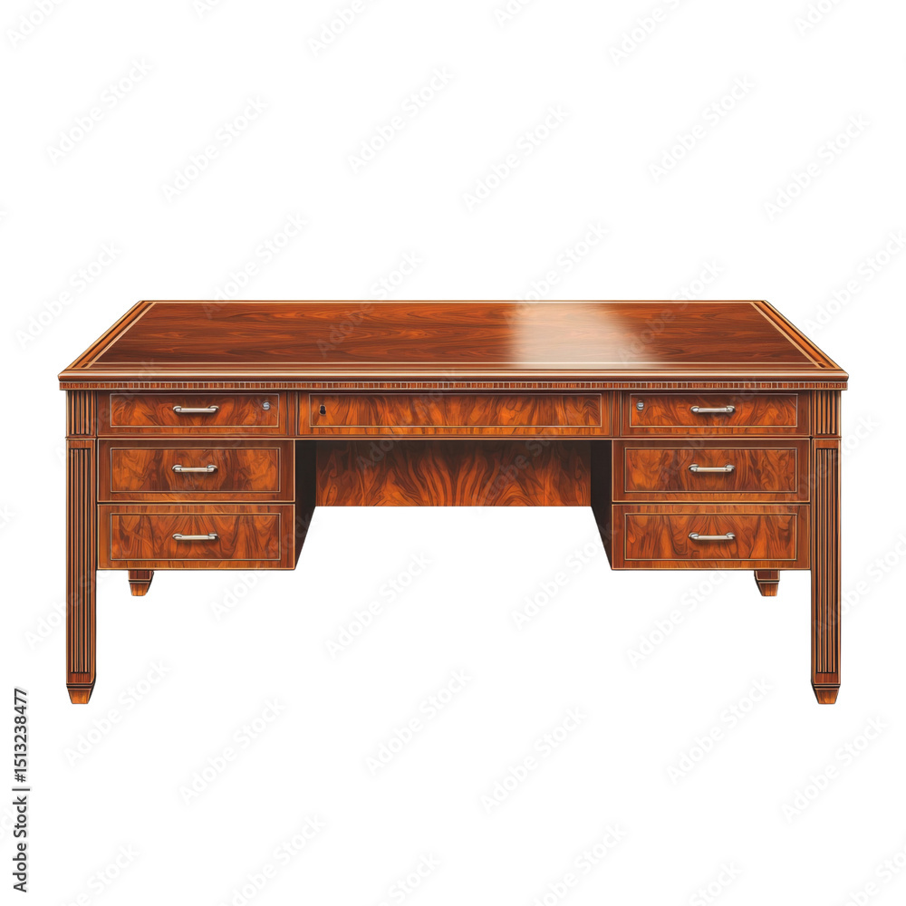 Poster elegant wooden desk with multiple drawers, perfect for office use. this classic design features intr