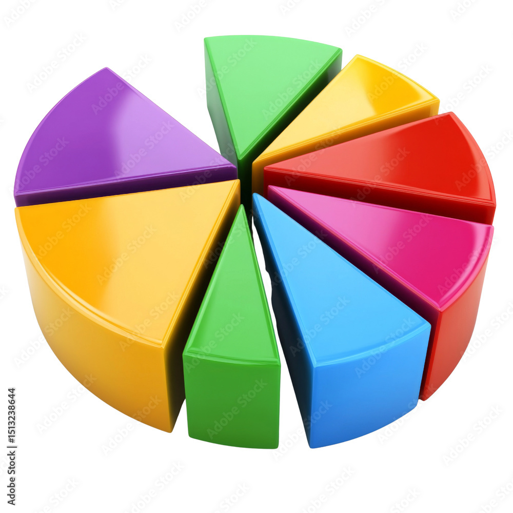 Leinwandbilder Colorful pie chart segments in various shapes and sizes, representing data visualization and analysis. This vibrant design is perfect for presentations and educational materials