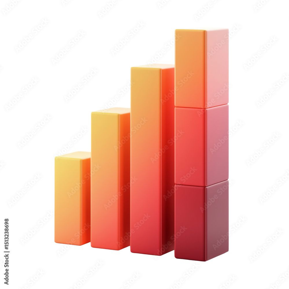 Leinwandbilder Increasing bar graph with gradient from yellow to red, representing growth and progress in data visualization