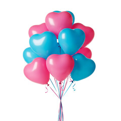 Pastel pink & blue heart-shaped balloons tied together, floating on white background. Perfect for Valentine's ads, wedding themes, or lifestyle products. High-quality PNG