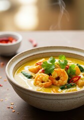 Steaming Shrimp Curry in a Bowl
