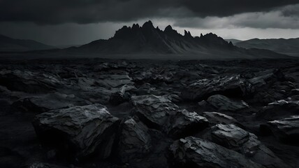 Fototapeta premium Dark Moody Mountain Landscape with Dramatic Stormy Sky