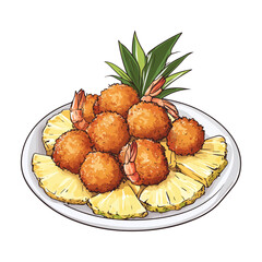 Fried shrimp balls with pineapple,vector