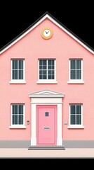 Obraz premium Pink Brick House with White Trim and a Classic Design