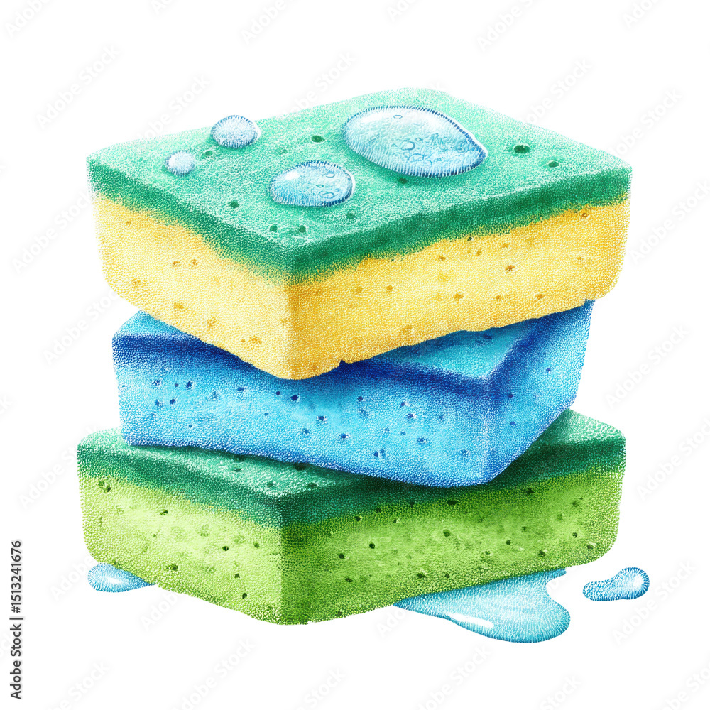 Poster stack of isolated cleaning sponge transparent background with