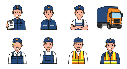 Cartoon Delivery Workers and Truck Illustration