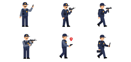 Cartoon Police Officer Characters in Various Poses and Actions
