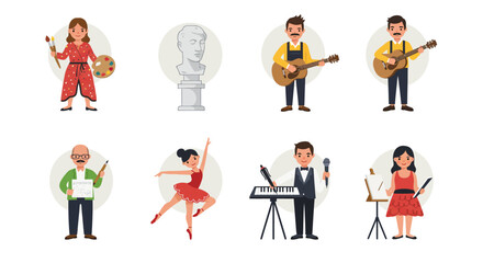 Diverse group of artists and performers showcasing various art forms