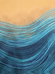 abstract multi wave line color gradient with textured background blended aqua to light white blue...