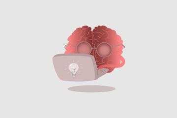 Brain Typing on Laptop Illustration , AI, Creativity, and Productivity Concept