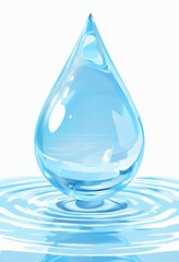 sculptural water droplet symbolizing conservation, glossy blue droplet representing water preservation, abstract water form highlighting environmental awareness