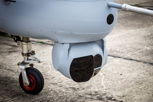 gimbal under an unmanned aerial surveillance drone aircraft.