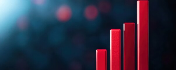 economy consumption digital concept. Red bar graph representing growth against a blurred blue background.