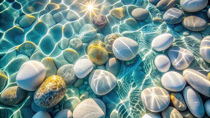 Aerial View of Transparent White Water and Stones for Spa and Cosmetic Body Care Mockup