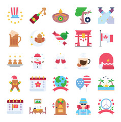 Festive symbols icon in a grid featuring holidays celebrations and seasonal elements