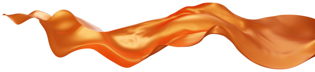Flying orange silk textile fabric flag background. Smooth elegant orange Satin Isolated on white Background for grand opening ceremony. Flying orange silk vertical image.