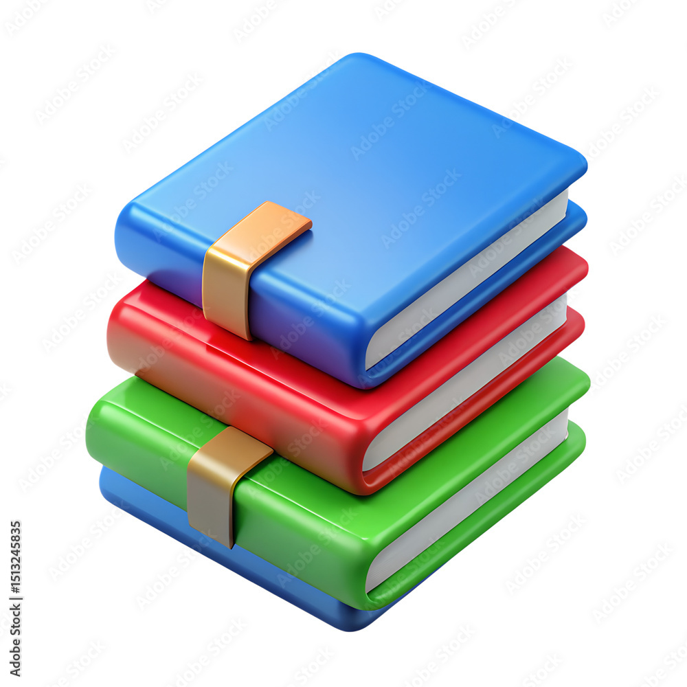Poster a colorful stack of books in 3d rendering featuring plastic-style aesthetic on a transparent backgro