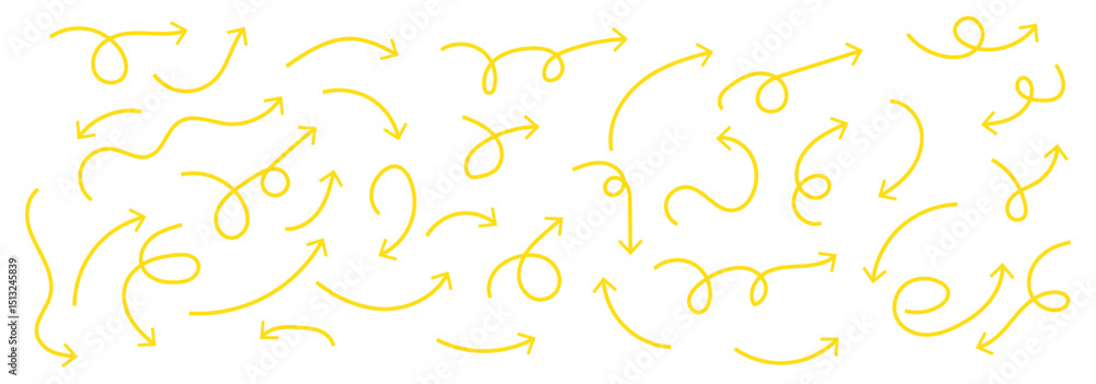 Poster set of simple lines hand drawn black arrows in various style. set of simple of hand drawn black arro