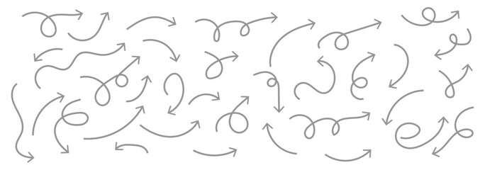 Set of simple lines hand drawn black arrows in various style. Set of simple of hand drawn black arrows. Set of simple lines hand drawn black arrows. Various of simple lines arrows collection