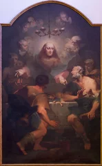  PIACENZA, ITALY - MAY 21, 2025: The baroque painting Jesus and the Disciples of Emausy  in the church Chiesa del Corpus Domini by Giovanni Battista Tagliasacchi (1696-1737) © Renáta Sedmáková