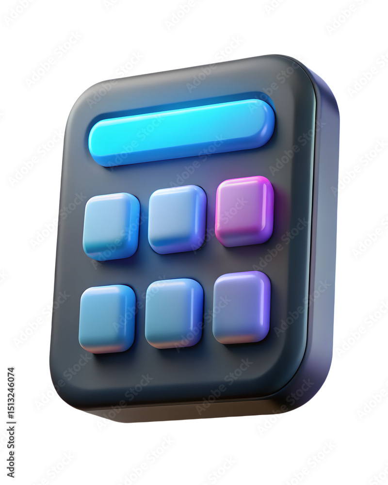 Poster a modern 3d rendering of a calculator icon with a sleek plastic-style design against a transparent b