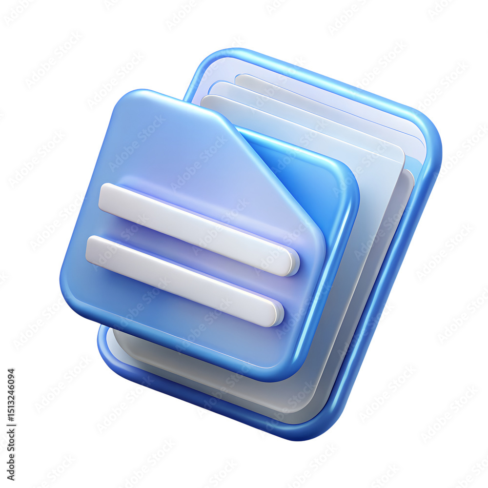 Poster a modern 3d rendering of a plastic-style icon featuring a document folder representing organized fil