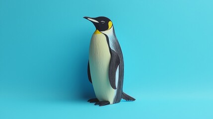 Obraz premium Cute cartoon penguin on a bright blue background with a playful design style