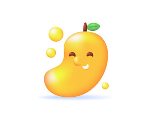illustration of a yellow or orange mango fruit with bubbles. cute and adorable mango fruit character. facial expression. mango day. symbol or icon. minimalist 3d style design. element