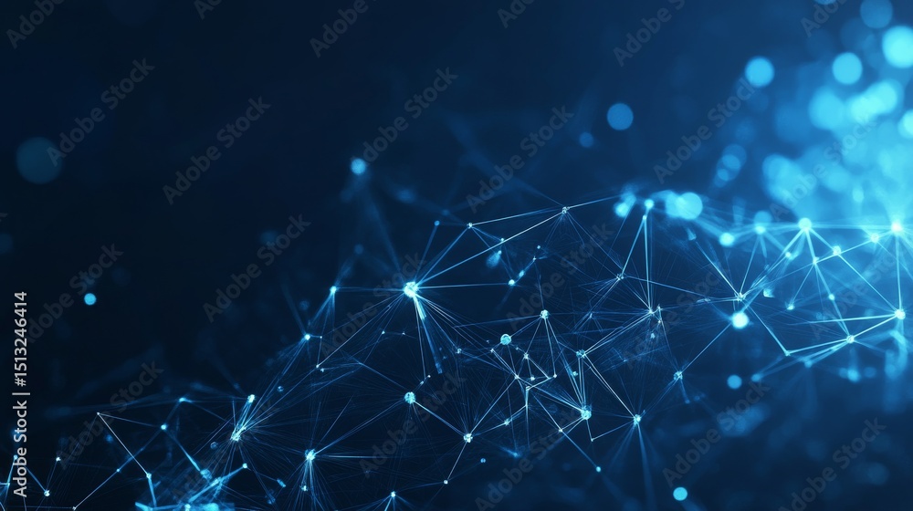 Poster abstract futuristic technology background with glowing polygonal shapes and connected lines on dark 