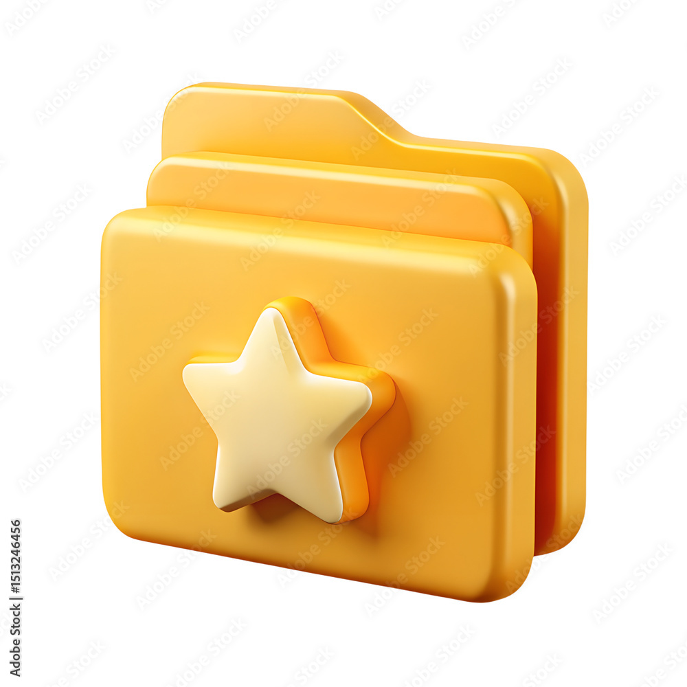 Poster a vibrant 3d rendered icon of a folder with a star symbol showcasing a plastic-style design for vari