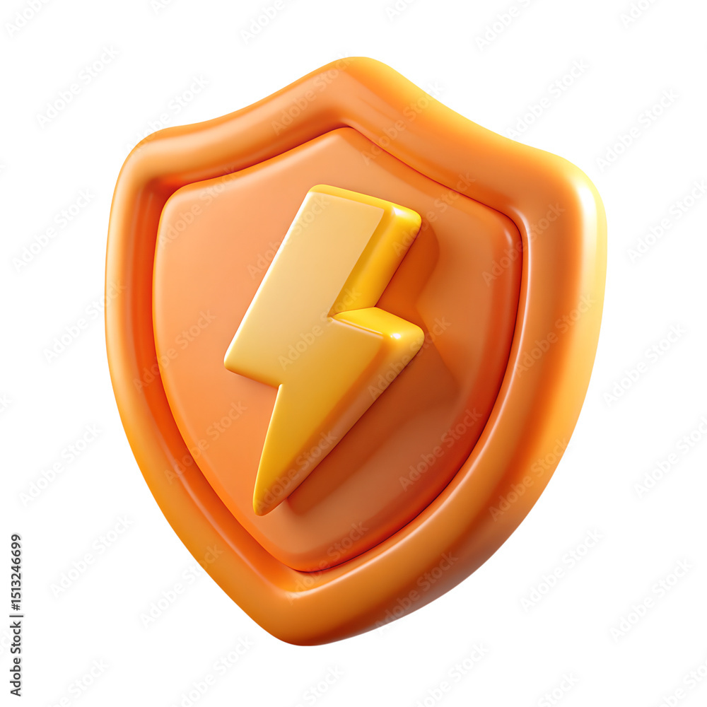 Poster a vibrant 3d rendering of a shield icon with a lightning bolt showcasing protection and energy on a 