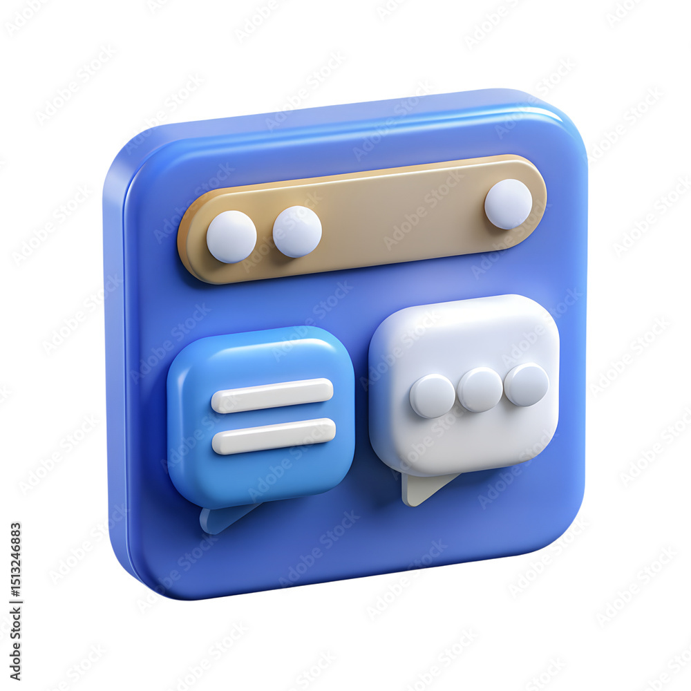 Poster a vibrant 3d rendering showcasing a plastic-style icon representing messaging conversations, perfect