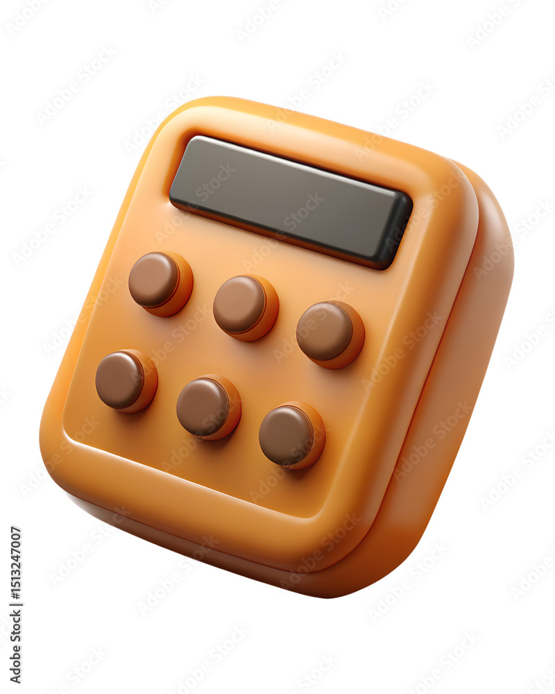 Poster a visually appealing 3d rendering of an orange calculator icon showcasing its plastic-style appearan