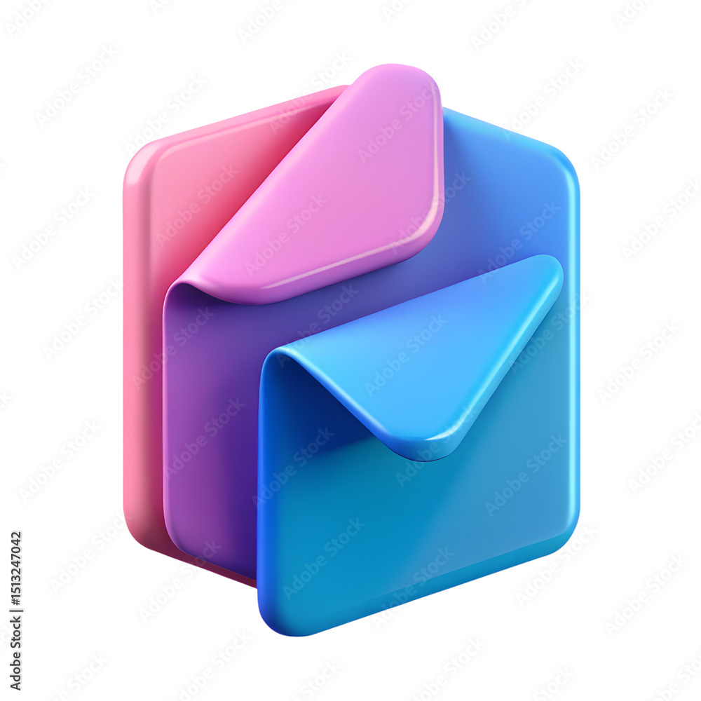 Poster abstract 3d rendering of colorful plastic-style icon featuring layers of vibrant smooth textures on 