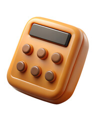 A visually appealing 3d rendering of an orange calculator icon showcasing its plastic-style appearance against a dark background