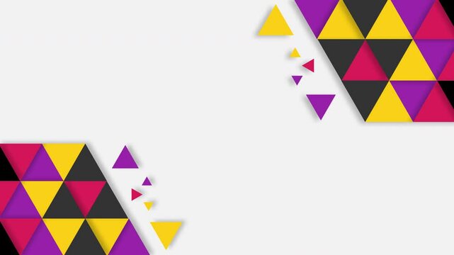 Pattern of colorful triangles on a white background. Suitable for backgrounds, digital designs, geometry concepts, educational materials, and vibrant decor.
