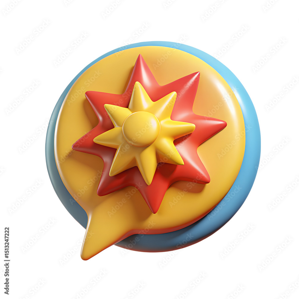 Poster captivating 3d rendering of a vibrant explosion star inside a speech bubble ideal for notifications 